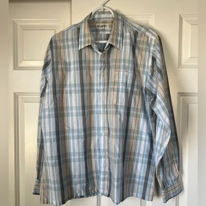 Men’s Shirt - Gravity - Button-Down/Collar - Large - 16-16 1/2 - White/Blue/Tan